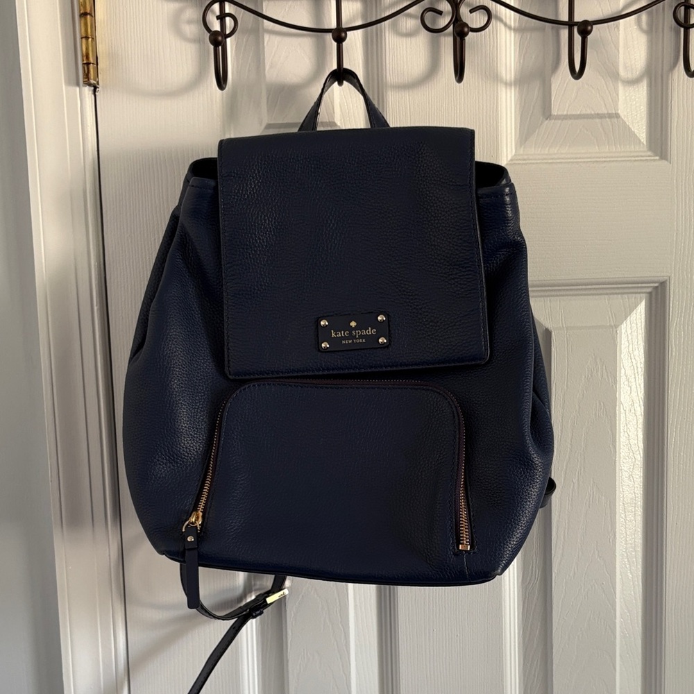Kate Spade Classic Navy Blue Leather Backpack Adjustable Straps